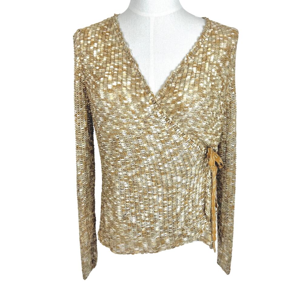 St. John Couture Knit Wrap Sweater Cardigan Long Sleeve Tan Beige Neutral M/L